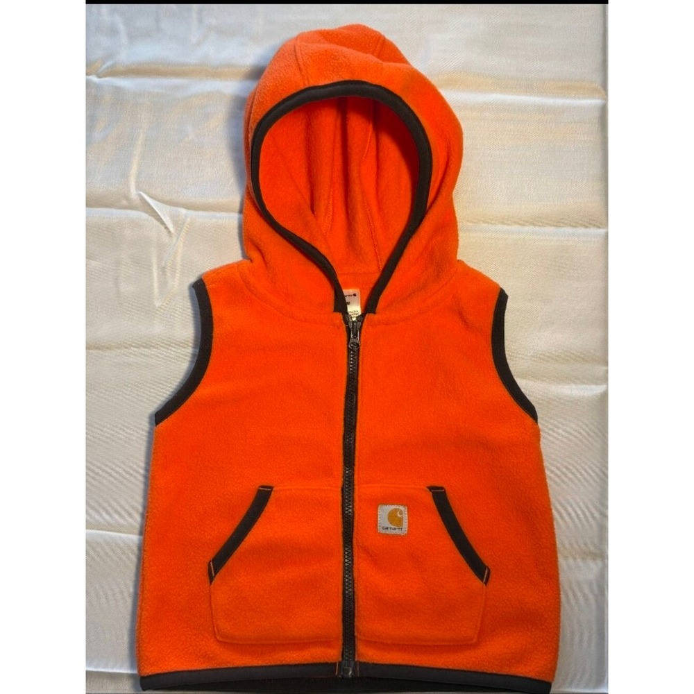Carhartt Kids Blaze Orange Fleece Hooded Full Zip Vest 12M